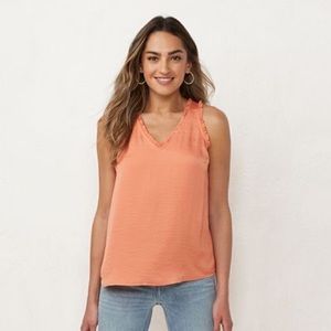 LC Lauren Conrad double-V tank, size small, casual Coral orange satin top